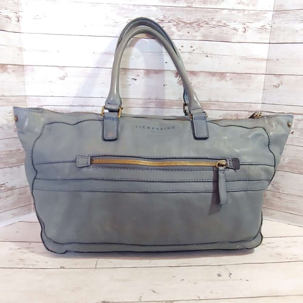 Liebeskind distressed blue leather tote handbag